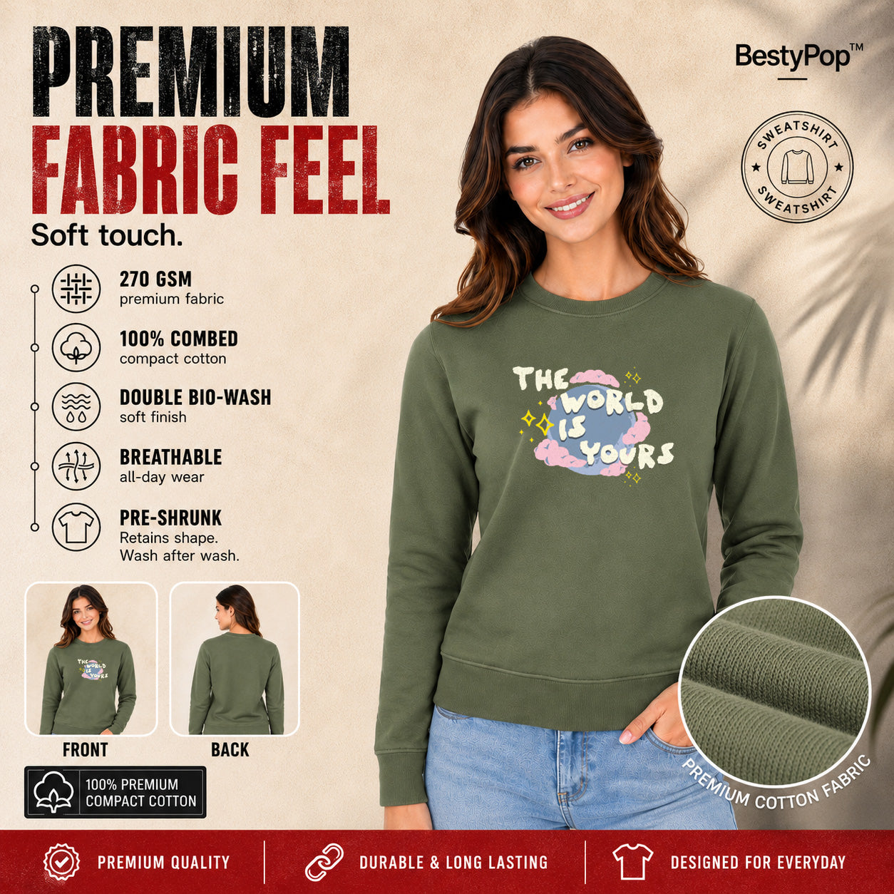 Women’s Graphic Print Round Neck Sweatshirt - 270 GSM