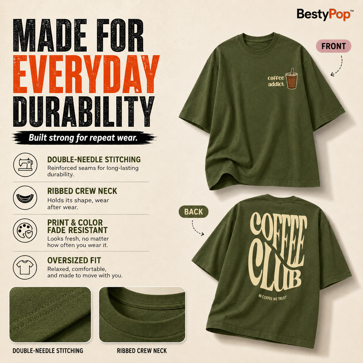 Women’s Oversized T-Shirt - Coffee Club (225 GSM heavyweight fabric)