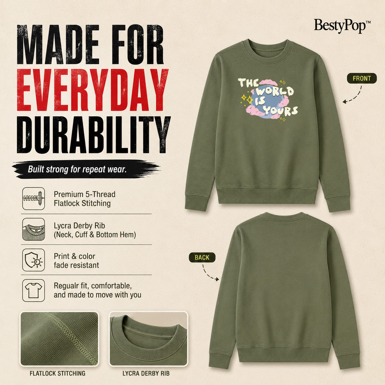 Women’s Graphic Print Round Neck Sweatshirt - 270 GSM