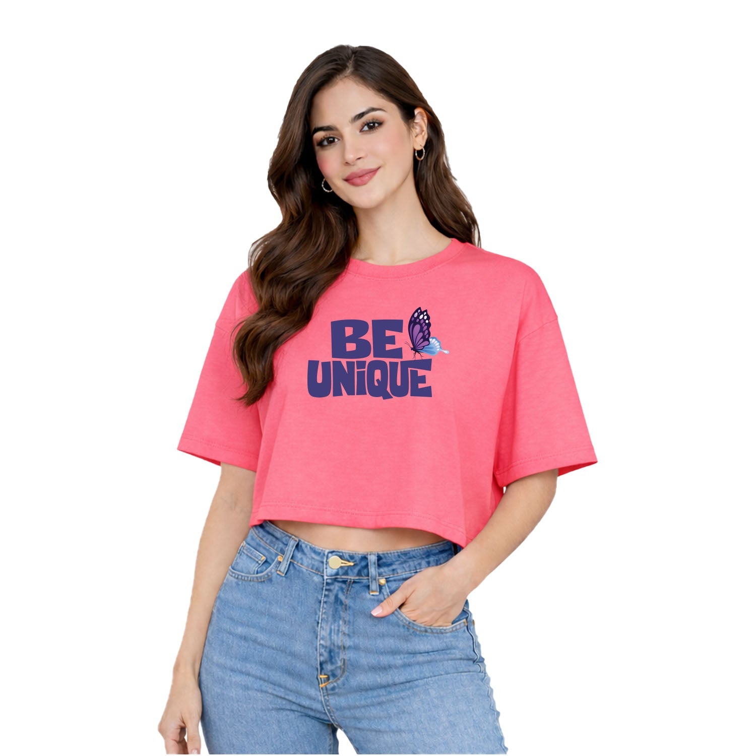 Women’s Oversized Half Sleeve Crop Top - Be Unique (220 GSM Interlock Fabric)