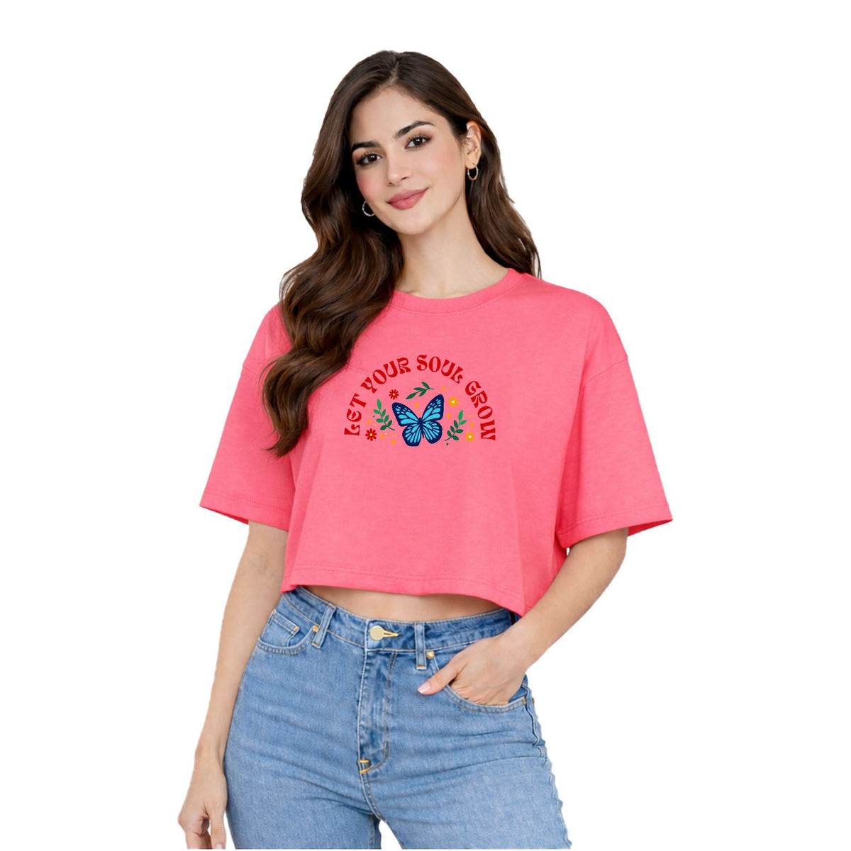 Women’s Oversized Half Sleeve Crop Top - Soul Grow (220 GSM Interlock Fabric)