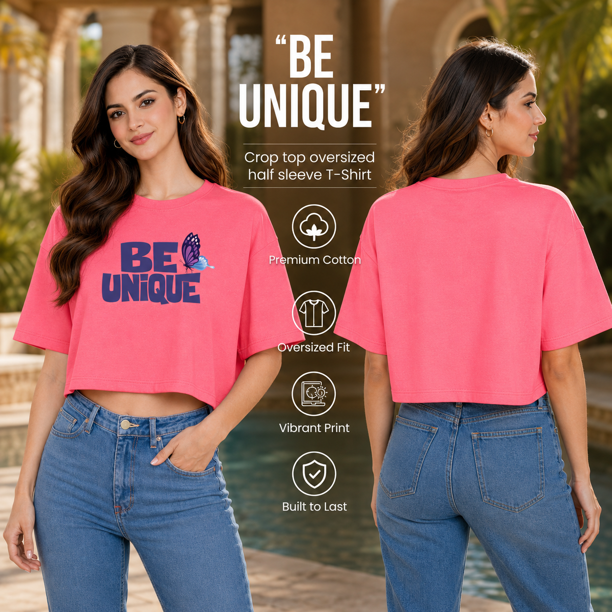 Women’s Oversized Half Sleeve Crop Top - Be Unique (220 GSM Interlock Fabric)