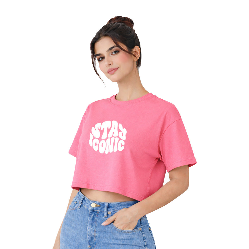 Women’s Oversized Half Sleeve Crop Top - Stay Iconic (220 GSM Interlock Fabric)