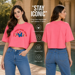 Women’s Oversized Half Sleeve Crop Top - Soul Grow (220 GSM Interlock Fabric)
