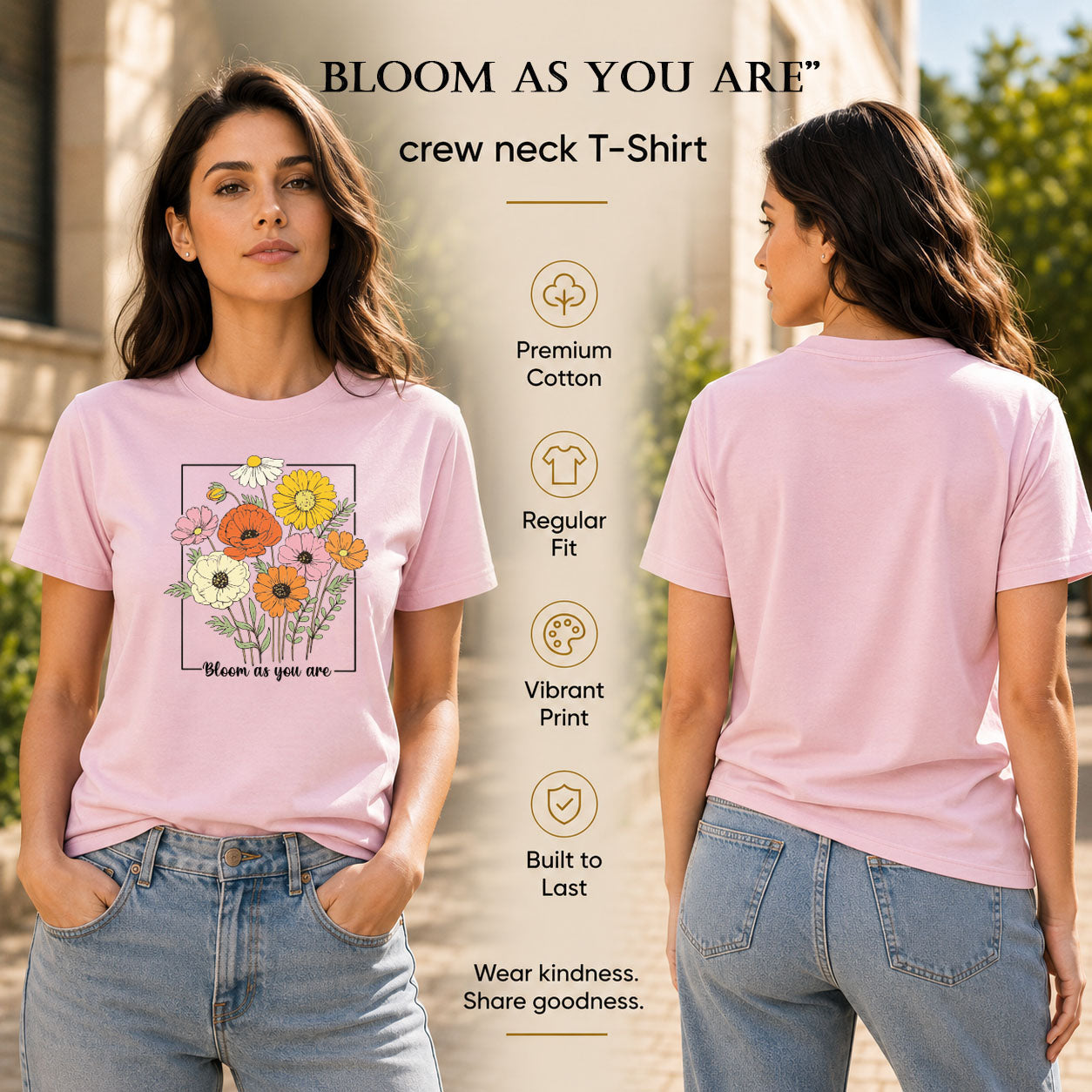 Women's Crew Neck t-shirt - Bloom as you are (170 GSM single jersey)