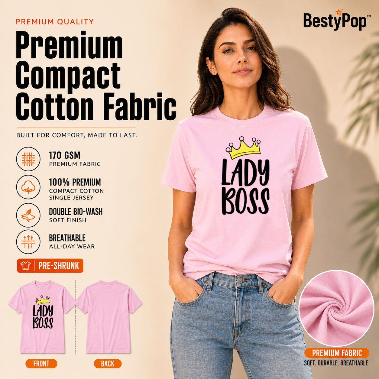 Women's Crew Neck t-shirt - Lady Boss (170 GSM single jersey)