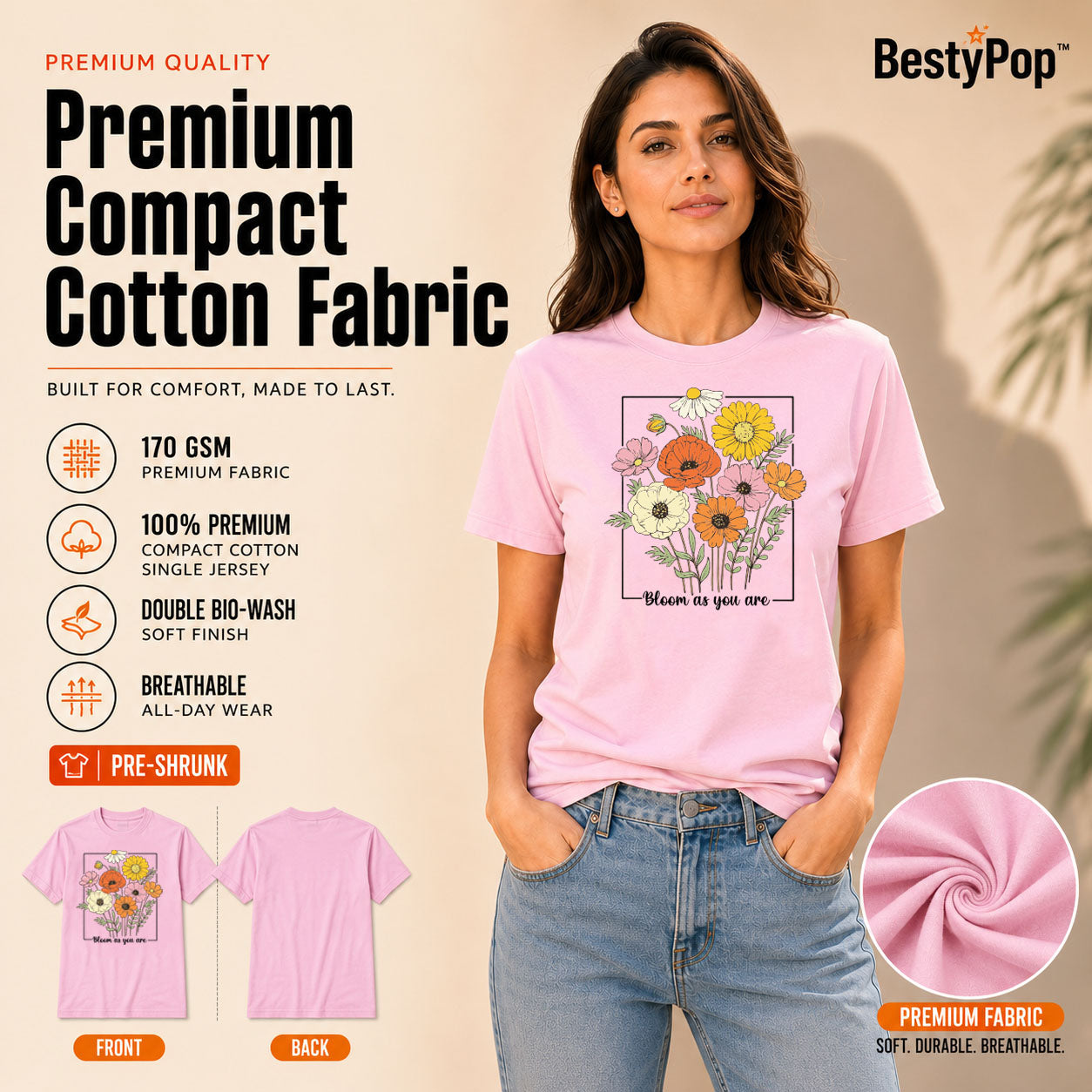Women's Crew Neck t-shirt - Bloom as you are (170 GSM single jersey)