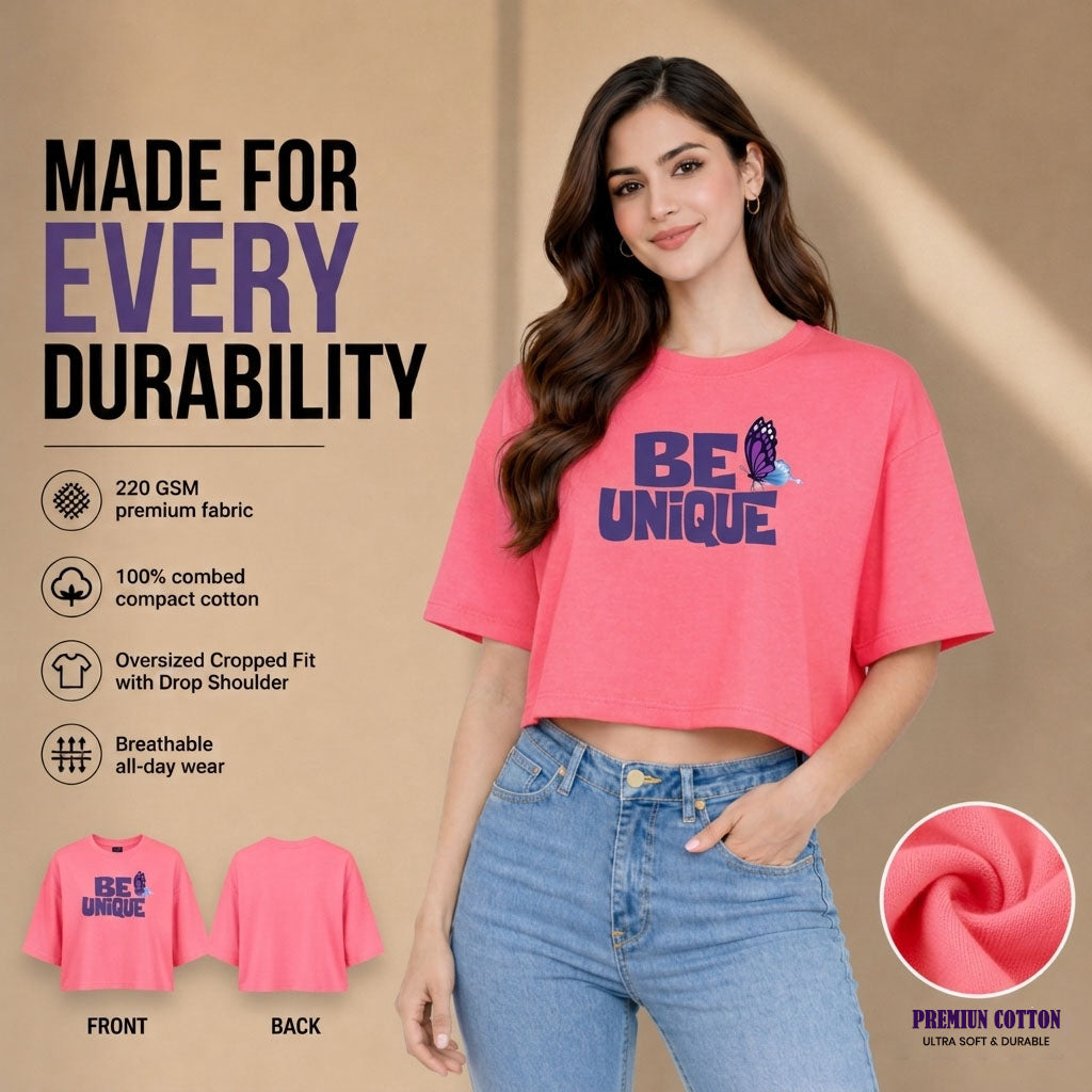 Women’s Oversized Half Sleeve Crop Top - Be Unique (220 GSM Interlock Fabric)