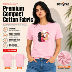 Dog Lover's Round Neck T-Shirts For Women - Paws Love - (170 GSM) single jersey
