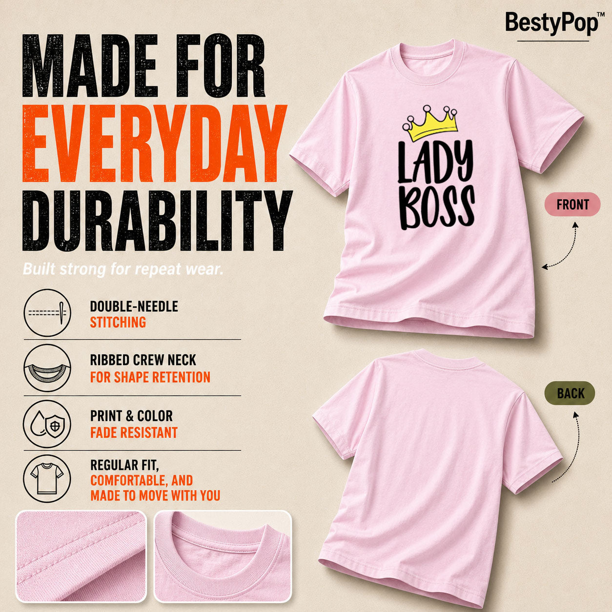 Women's Crew Neck t-shirt - Lady Boss (170 GSM single jersey)