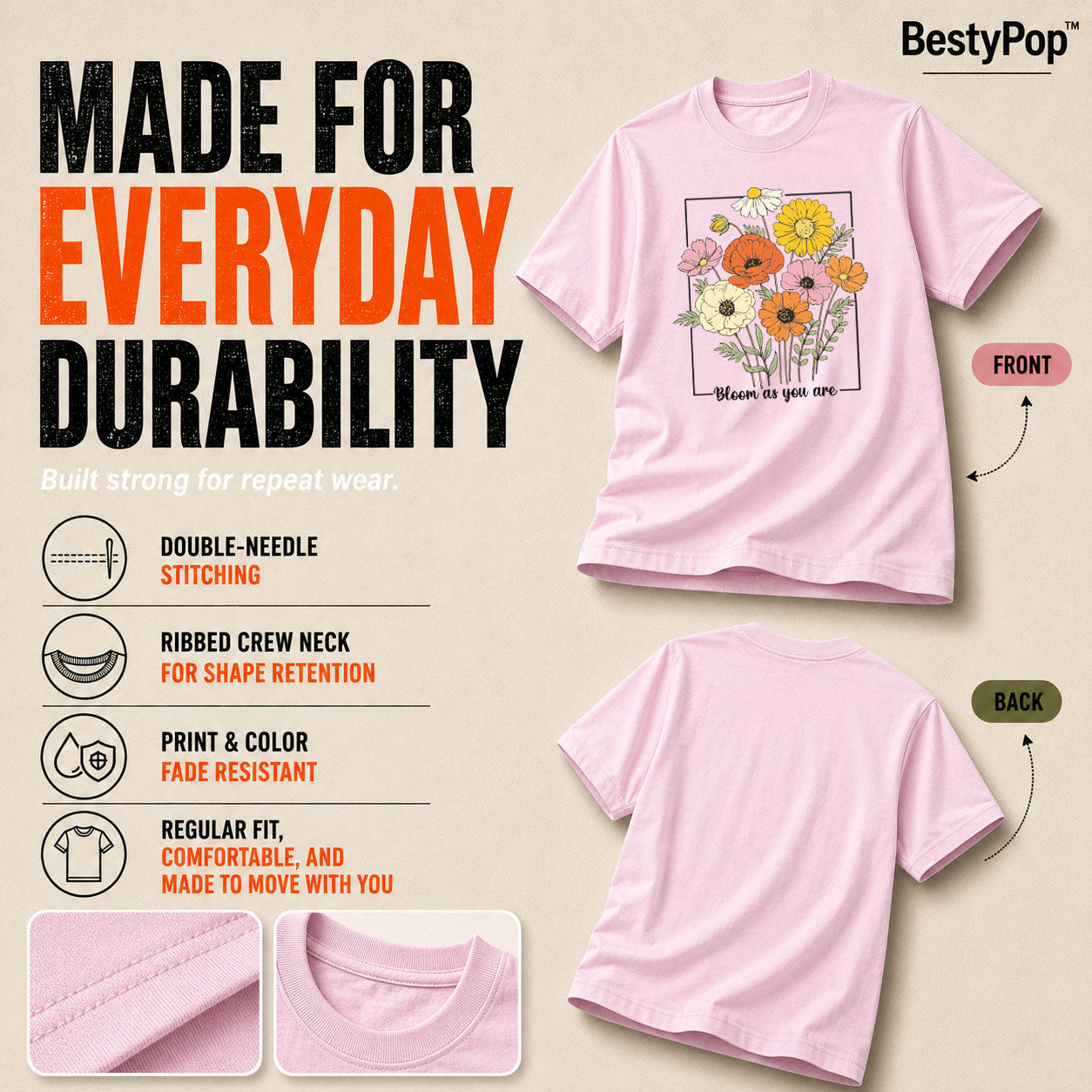 Women's Crew Neck t-shirt - Bloom as you are (170 GSM single jersey)