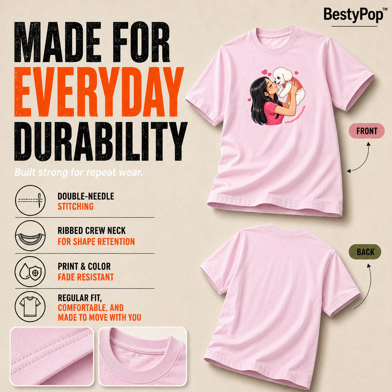 Dog Lover's Round Neck T-Shirts For Women - Paws Love - (170 GSM) single jersey