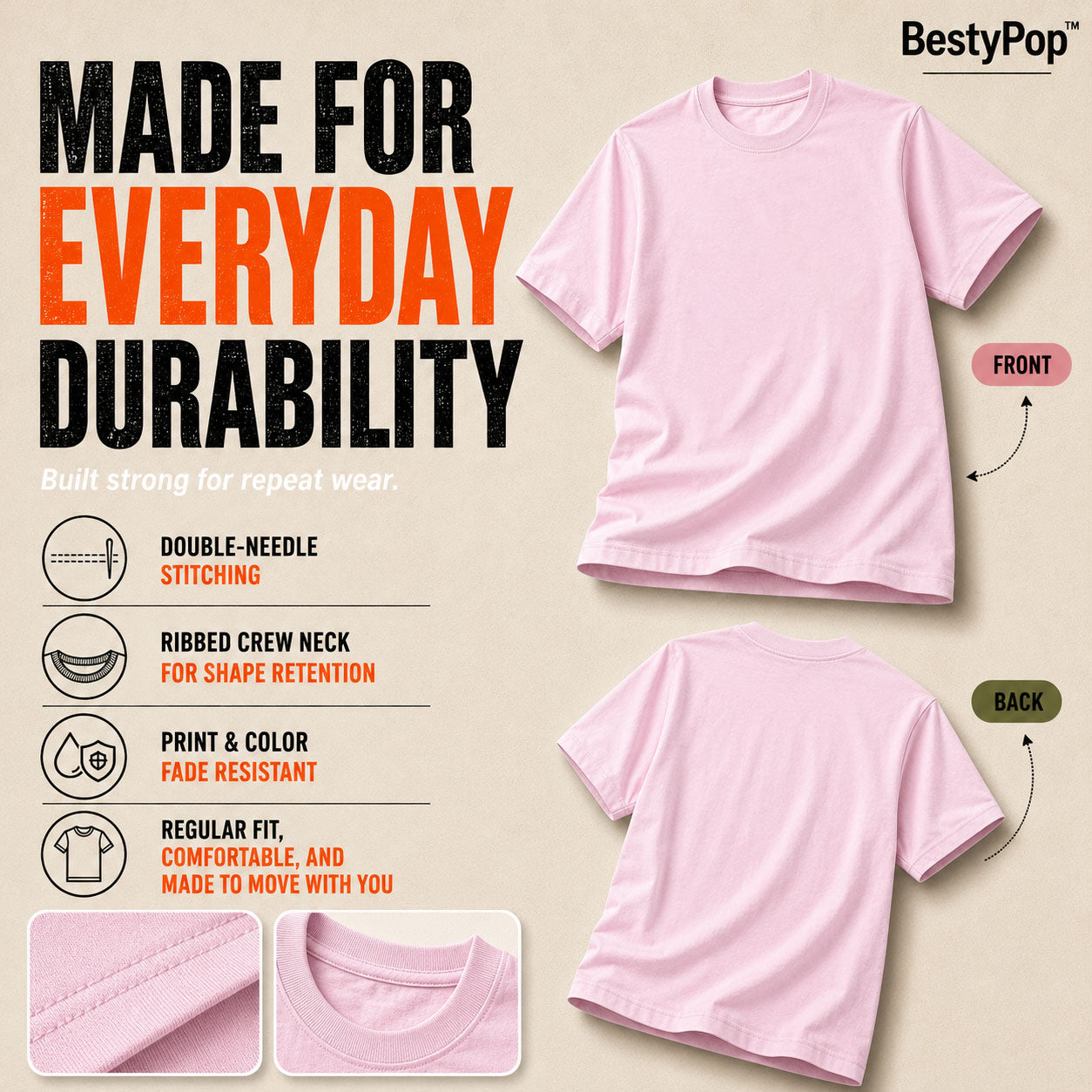 Women’s Plain Round Neck T-Shirt - 190 GSM Single Jersey