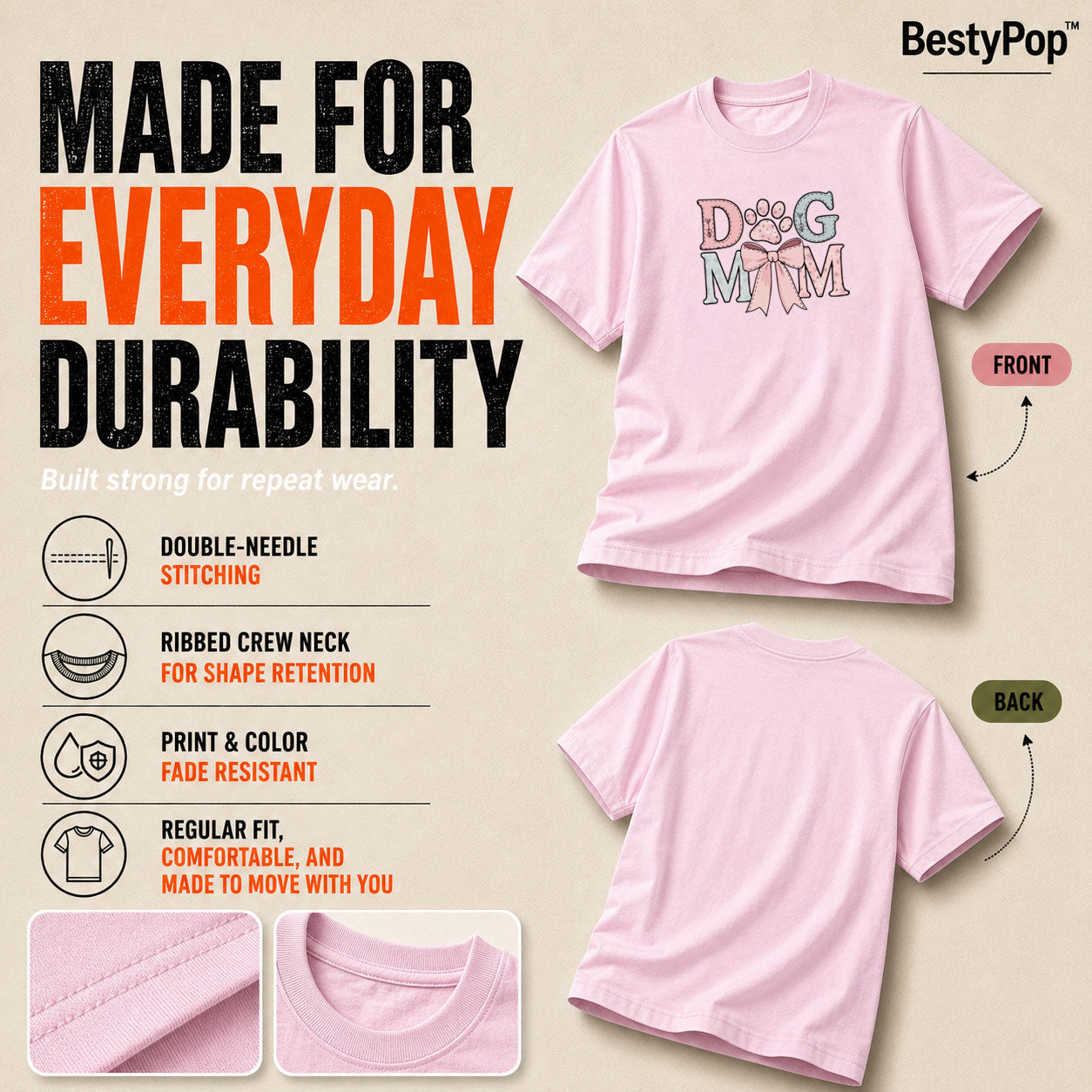 Dog Lover's Round Neck T-Shirts For Women - Dog Mom - (170 GSM) single jersey