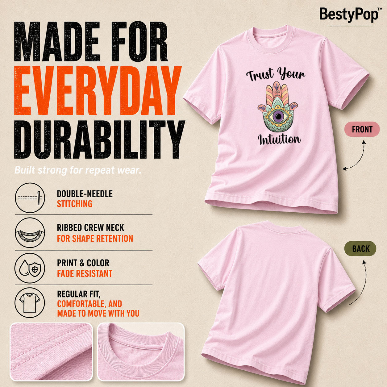 Women's Crew Neck t-shirt - Trust Your Intuition (170 GSM single jersey)