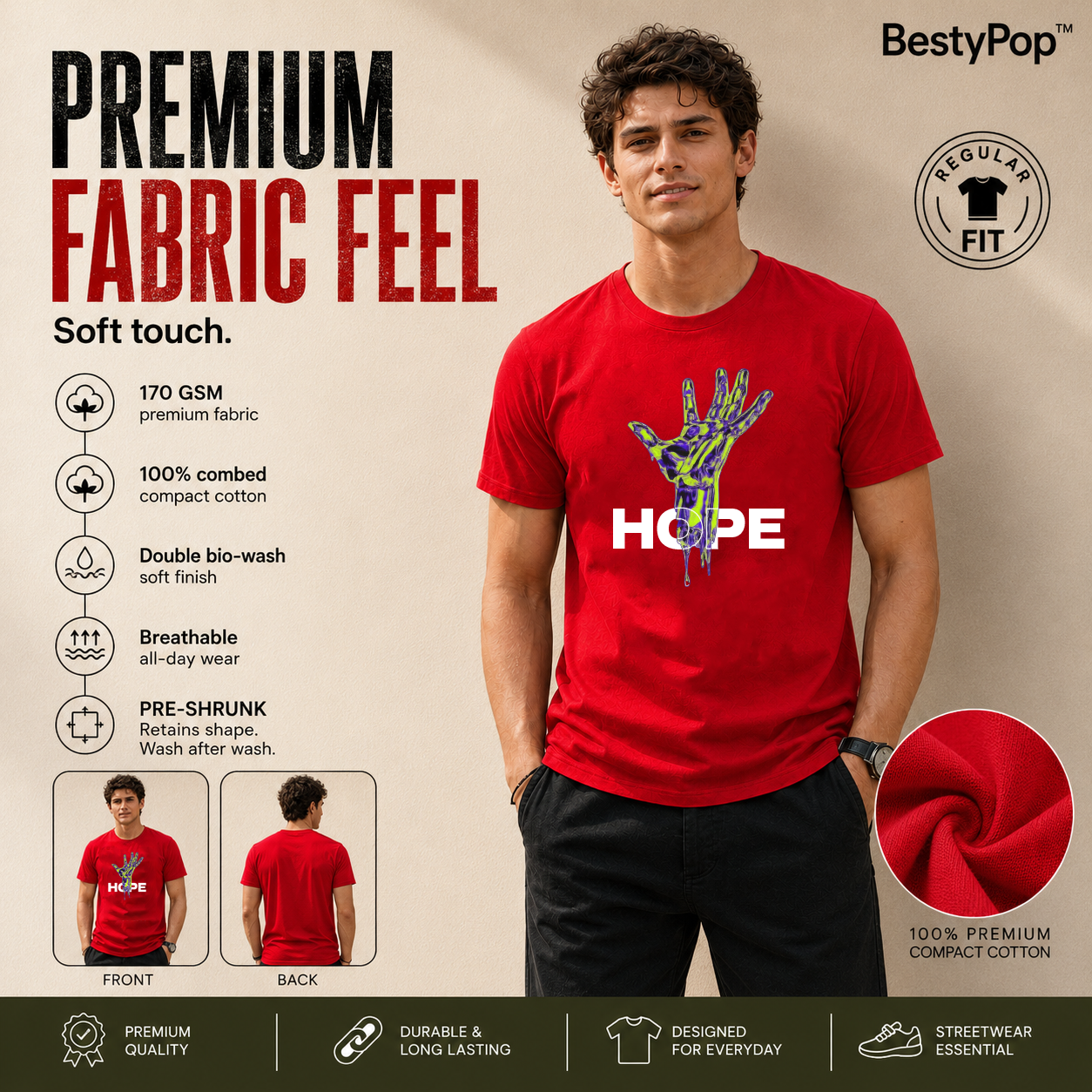 Men's Crew Neck t-shirt - Hope (170 GSM single jersey)