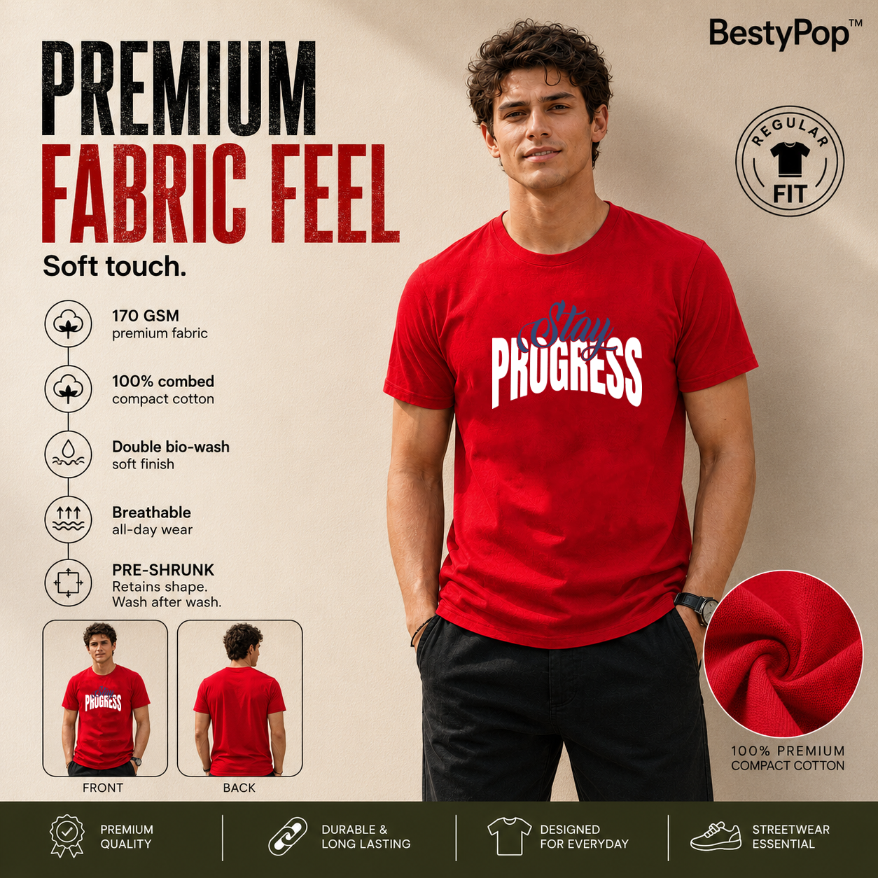 Men's Crew Neck t-shirt- Stay Process (170 GSM single jersey)