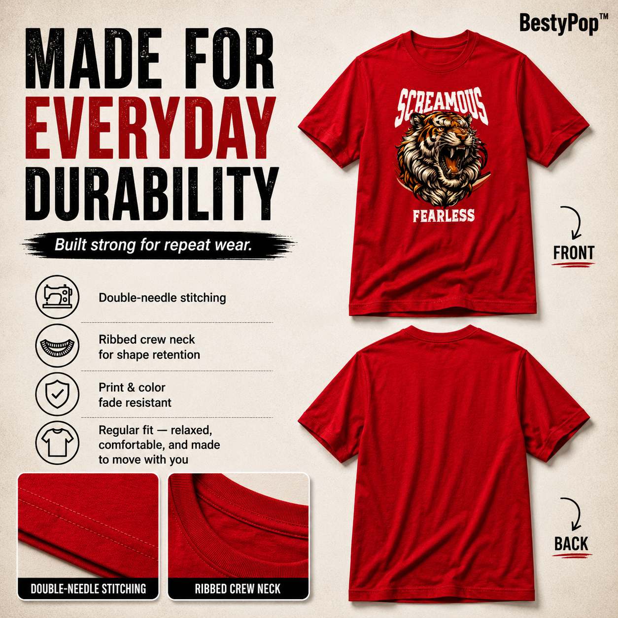 Men's Crew Neck t-shirt - Fearless (170 GSM single jersey)