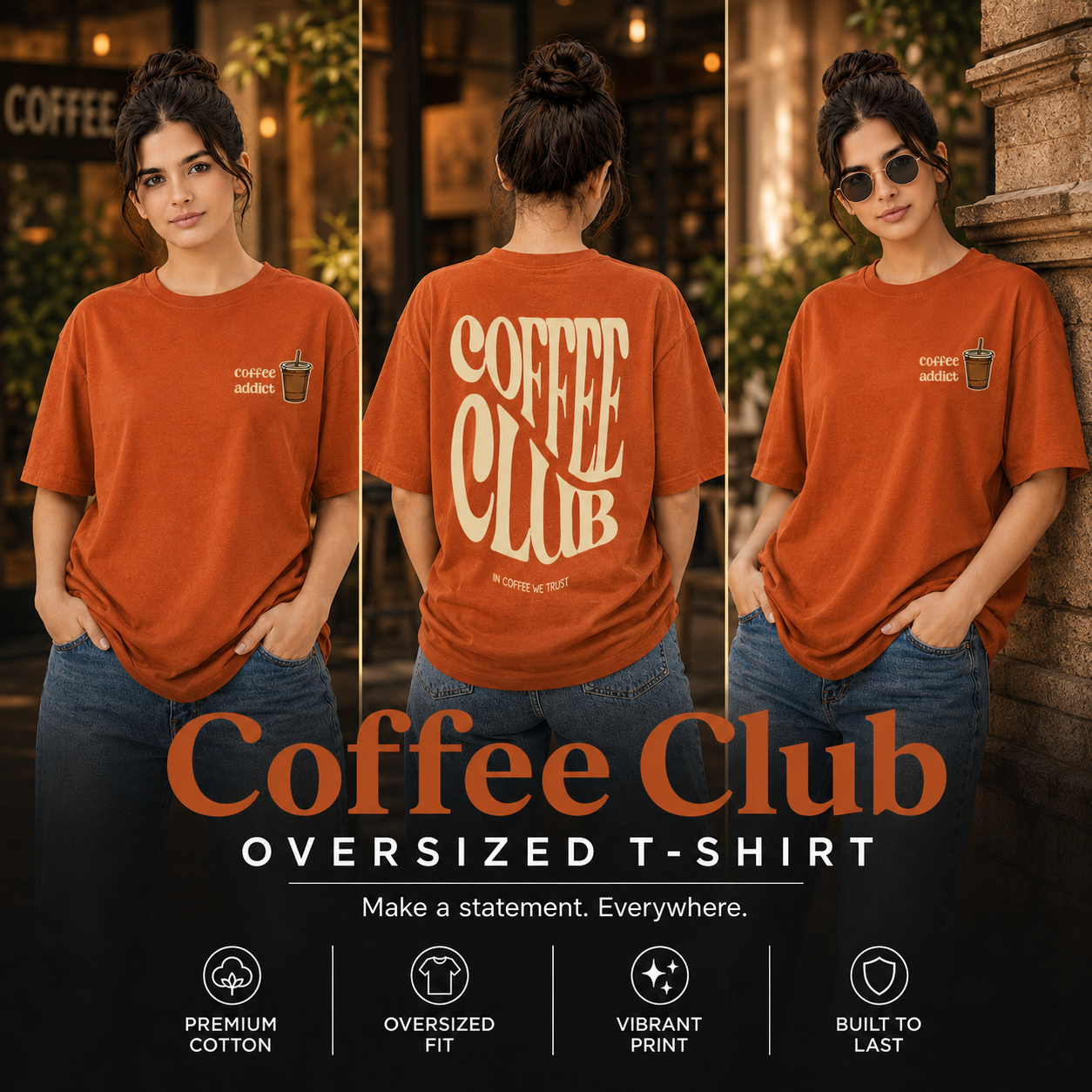 Women’s Oversized T-Shirt - Coffee Club (225 GSM heavyweight fabric)