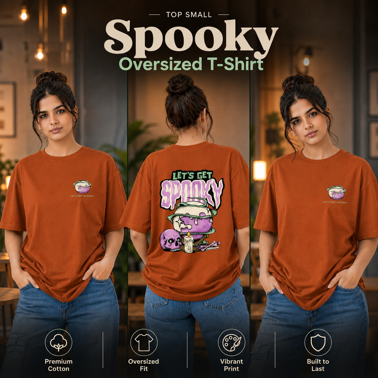 Women’s Oversized Graphic T-Shirt - Spooky (225 GSM heavyweight fabric)