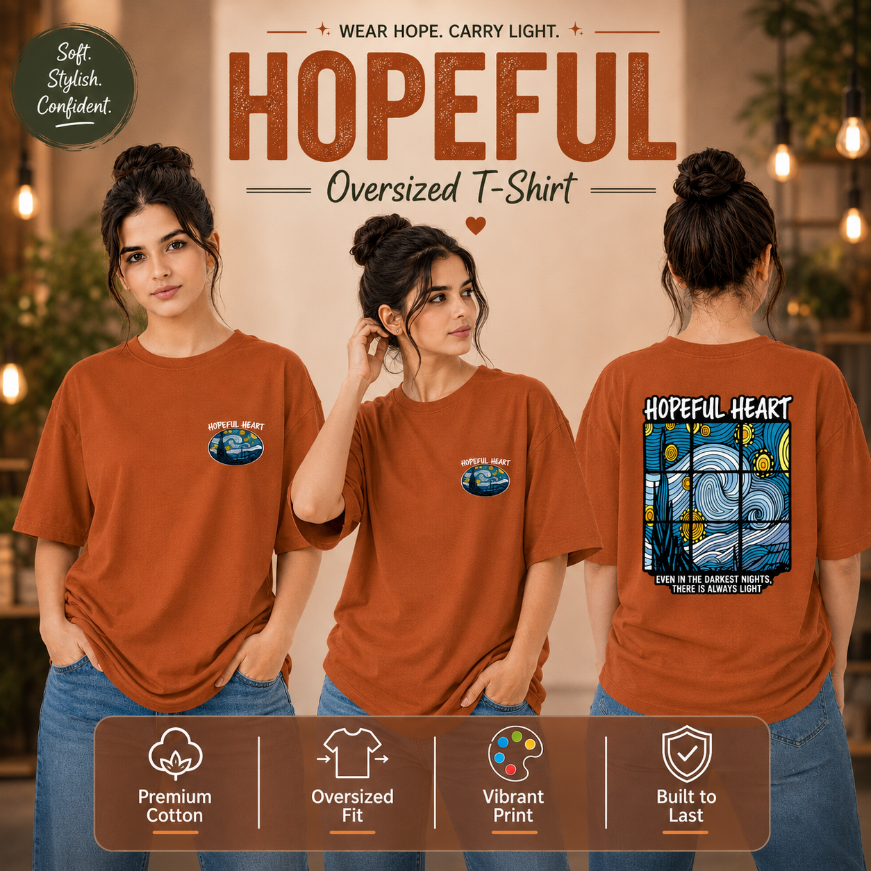Women’s Oversized Graphic T-Shirt - Hopeful Heart (225 GSM heavyweight fabric)
