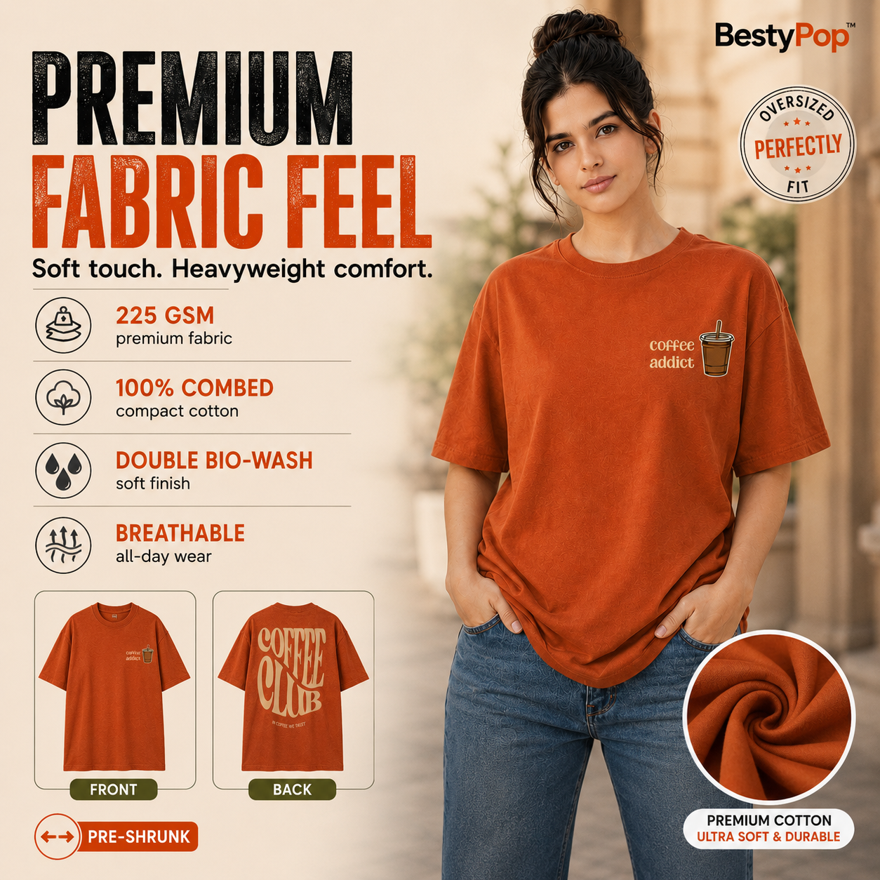 Women’s Oversized T-Shirt - Coffee Club (225 GSM heavyweight fabric)