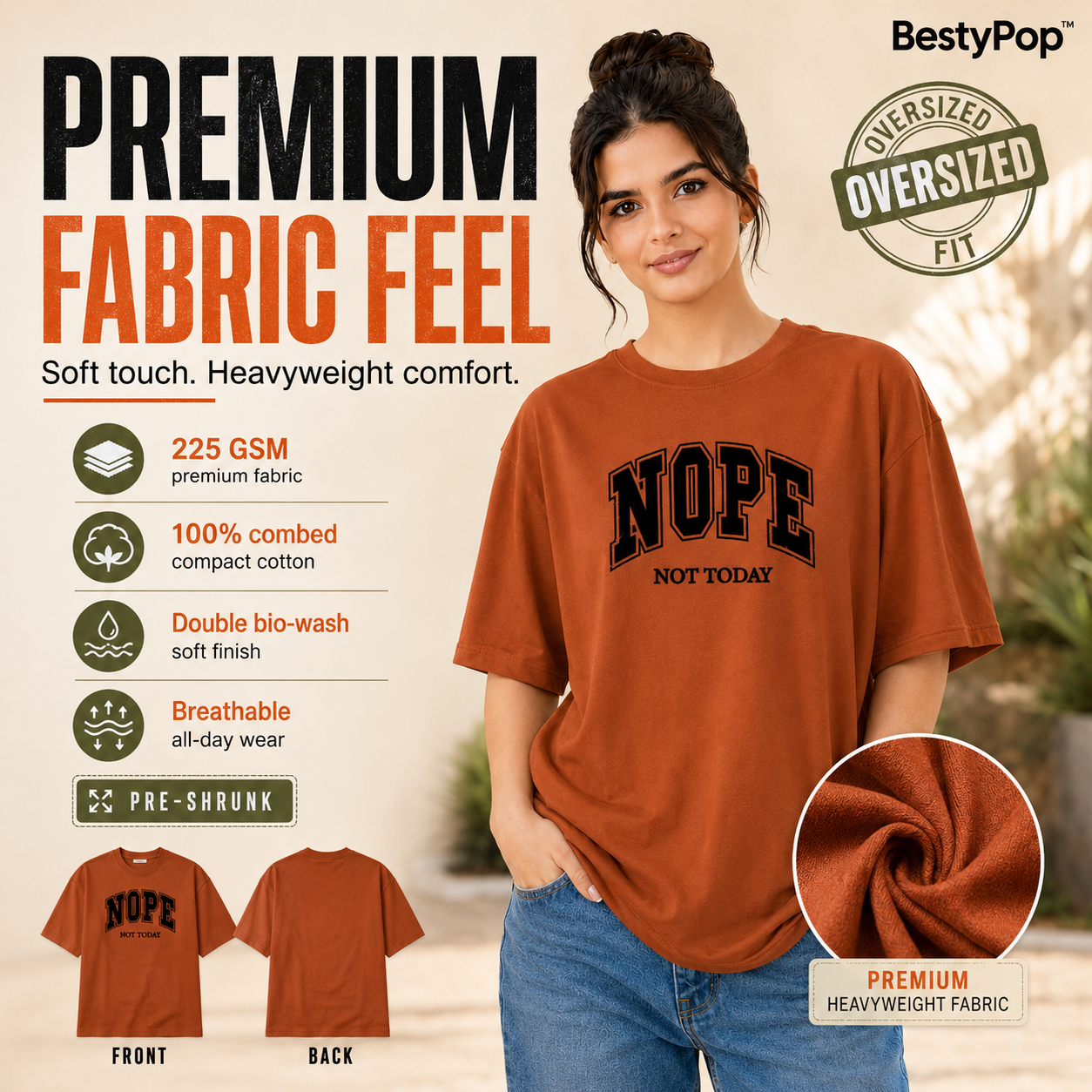 Women’s Oversized T-Shirt - Nope (225 GSM heavyweight fabric)