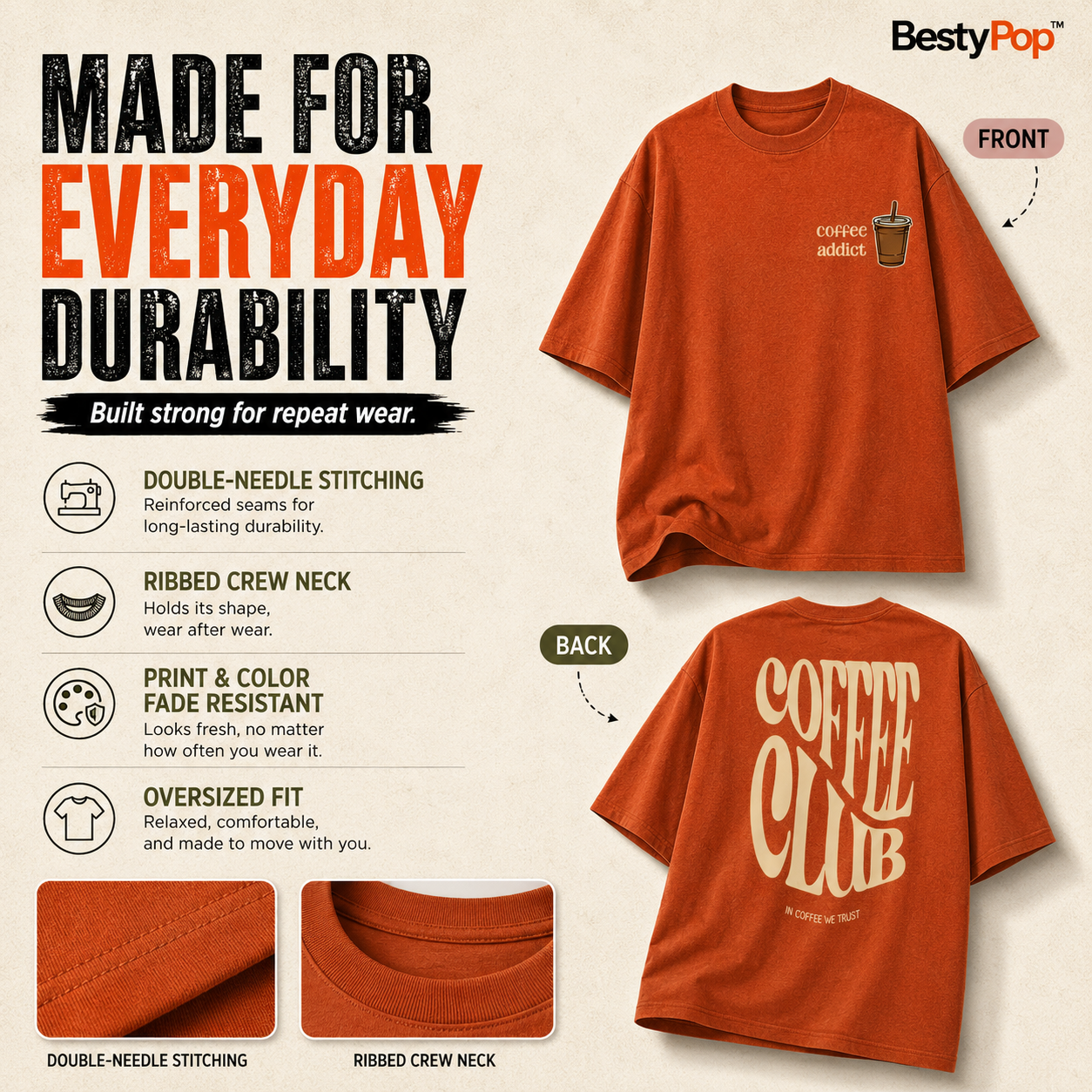 Women’s Oversized T-Shirt - Coffee Club (225 GSM heavyweight fabric)