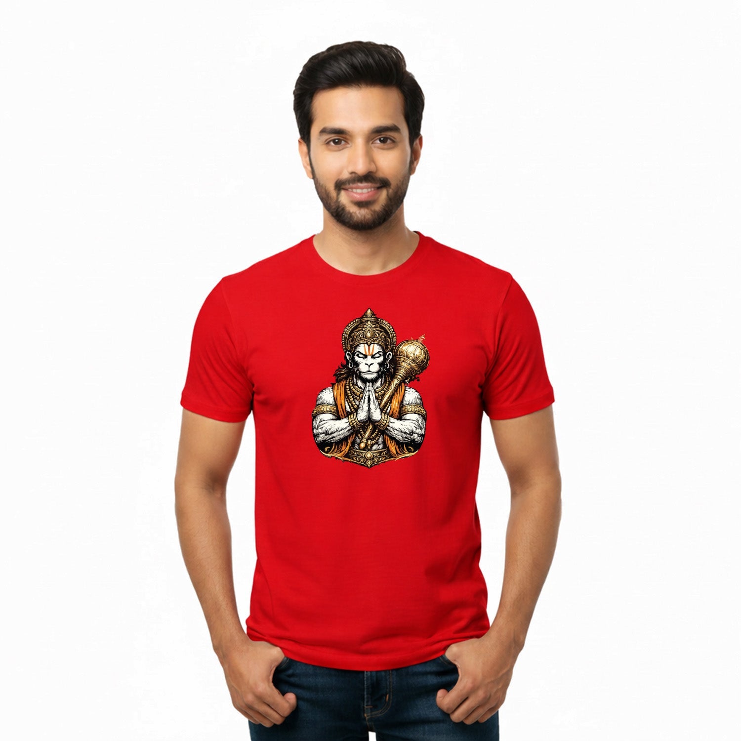 Men’s Graphic Print Round Neck T-Shirt- Hanuman (170 GSM single jersey)