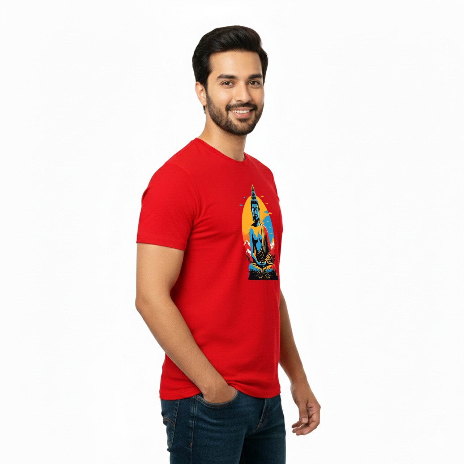 Men’s Graphic Print Round Neck T-Shirt- Buddha (170 GSM single jersey)