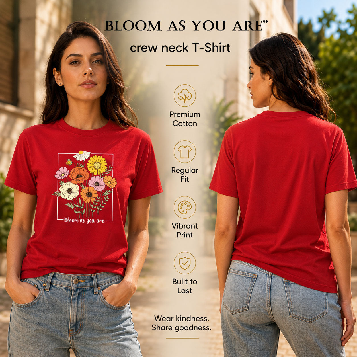 Women's Crew Neck t-shirt - Bloom as you are (170 GSM single jersey)