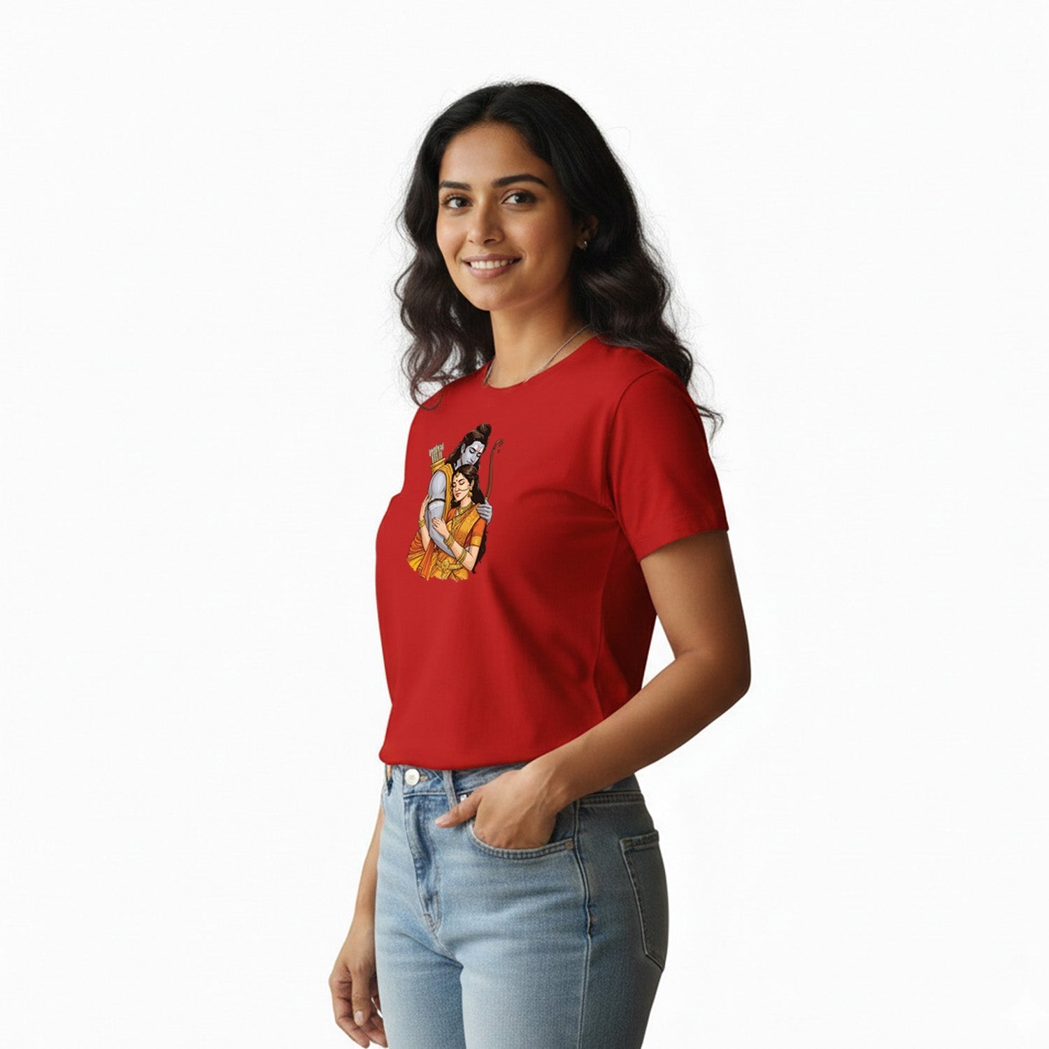 Women’s Graphic Print Round Neck T-Shirt- Jai Shree Ram (170 GSM single jersey)