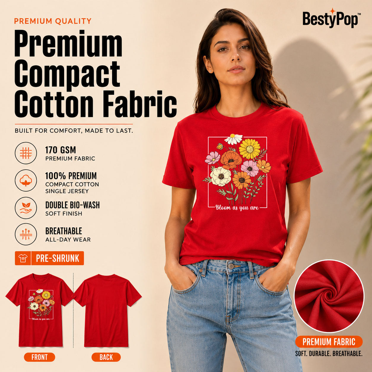 Women's Crew Neck t-shirt - Bloom as you are (170 GSM single jersey)