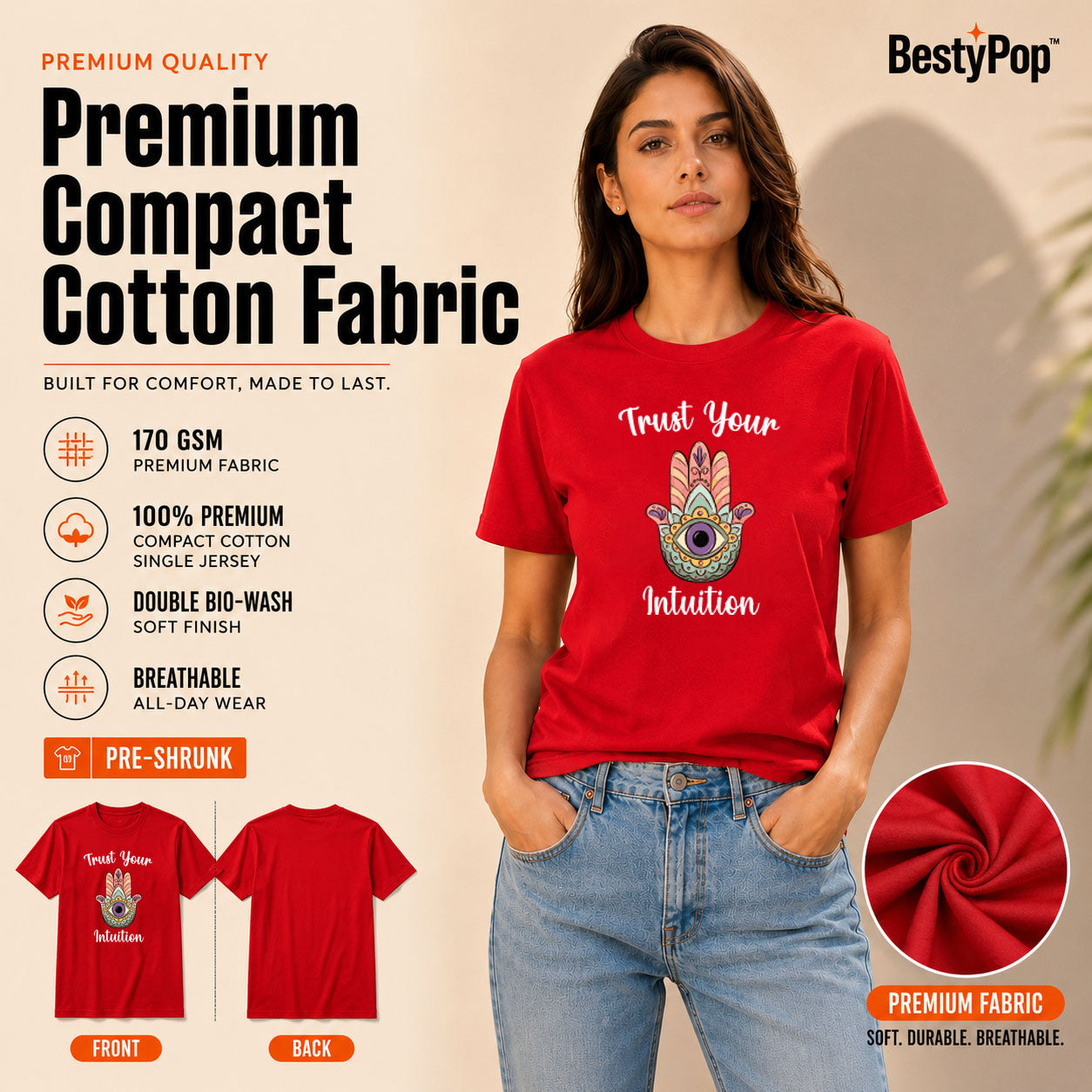 Women's Crew Neck t-shirt - Trust Your Intuition (170 GSM single jersey)