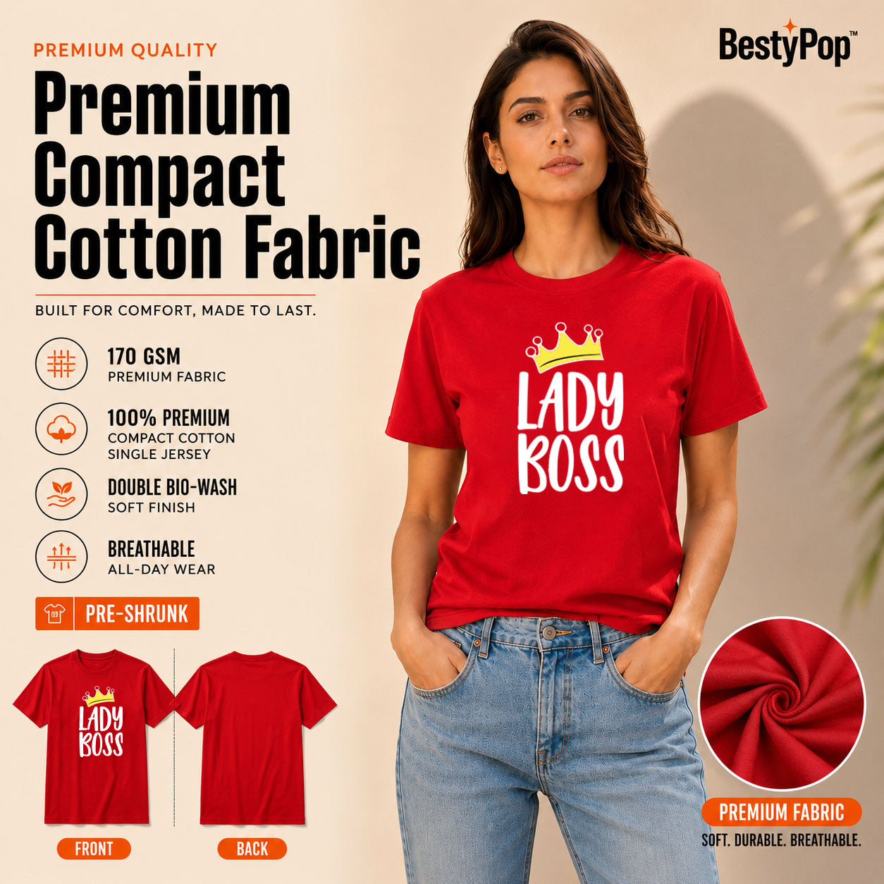 Women's Crew Neck t-shirt - Lady Boss (170 GSM single jersey)
