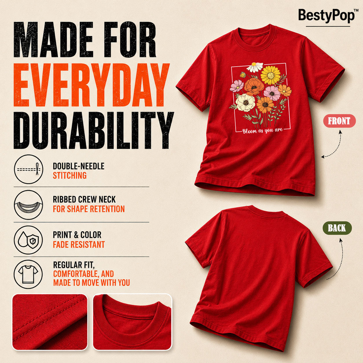 Women's Crew Neck t-shirt - Bloom as you are (170 GSM single jersey)