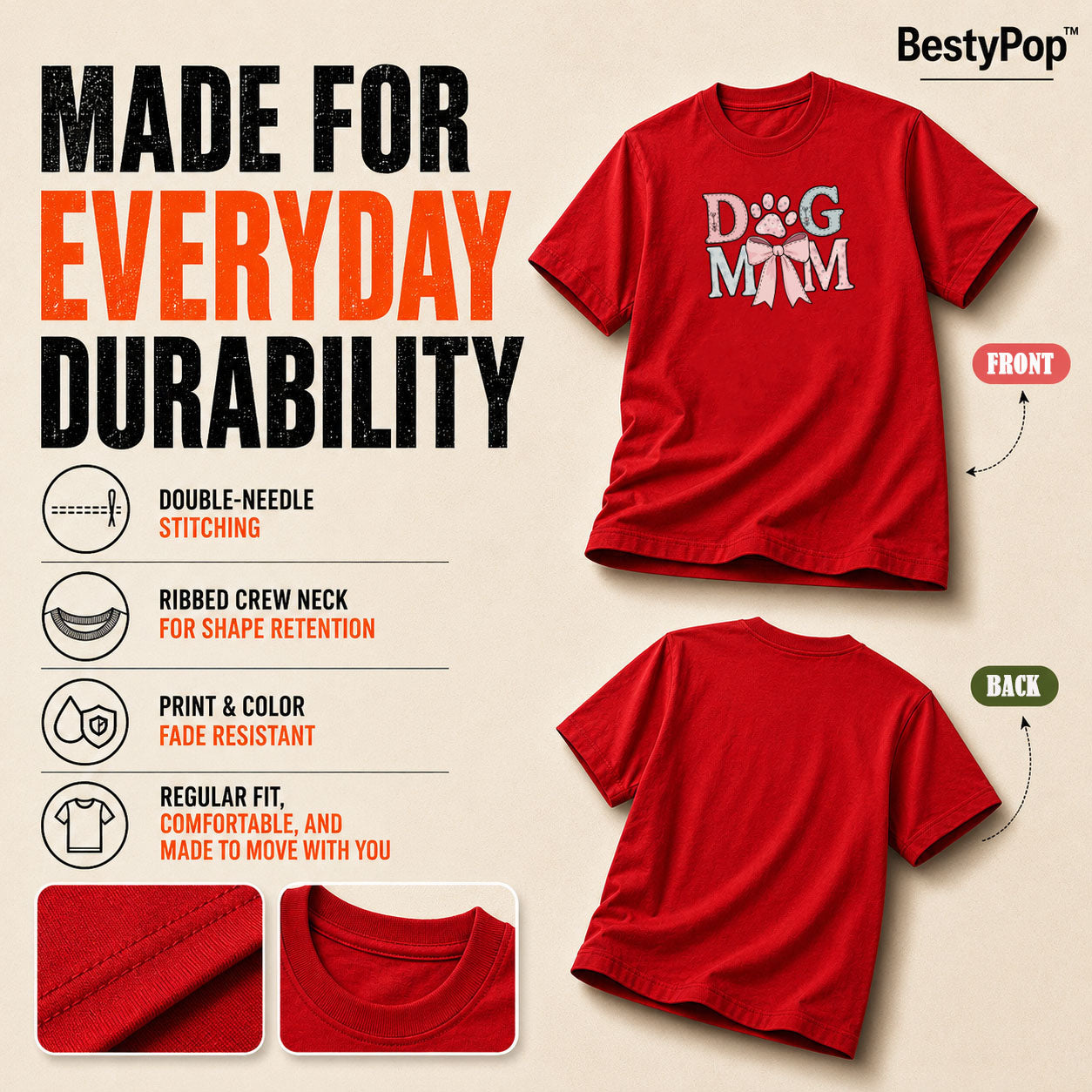 Dog Lover's Round Neck T-Shirts For Women - Dog Mom - (170 GSM) single jersey