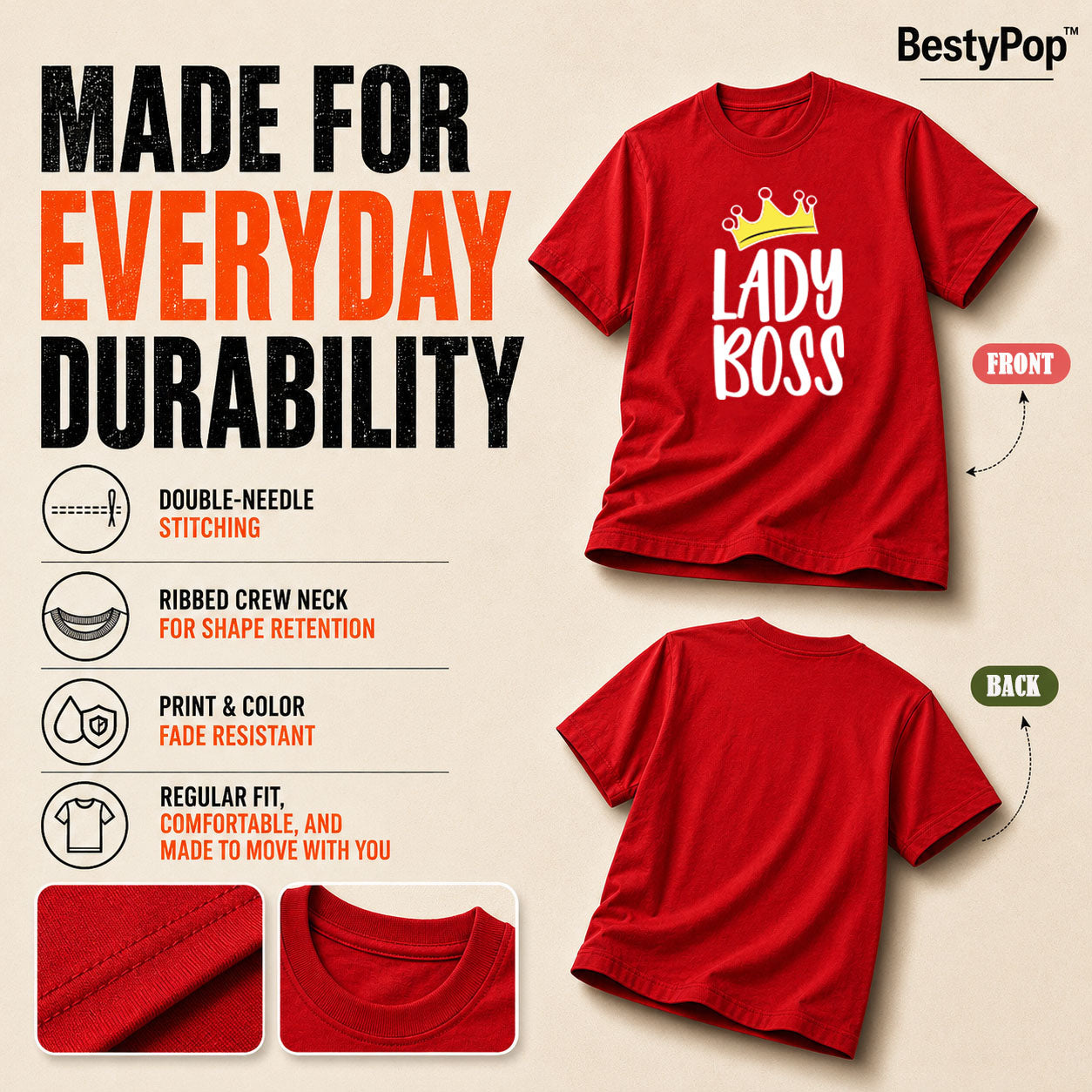 Women's Crew Neck t-shirt - Lady Boss (170 GSM single jersey)