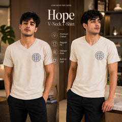 Men’s Graphic Print V-Neck T-Shirt- 190GSM