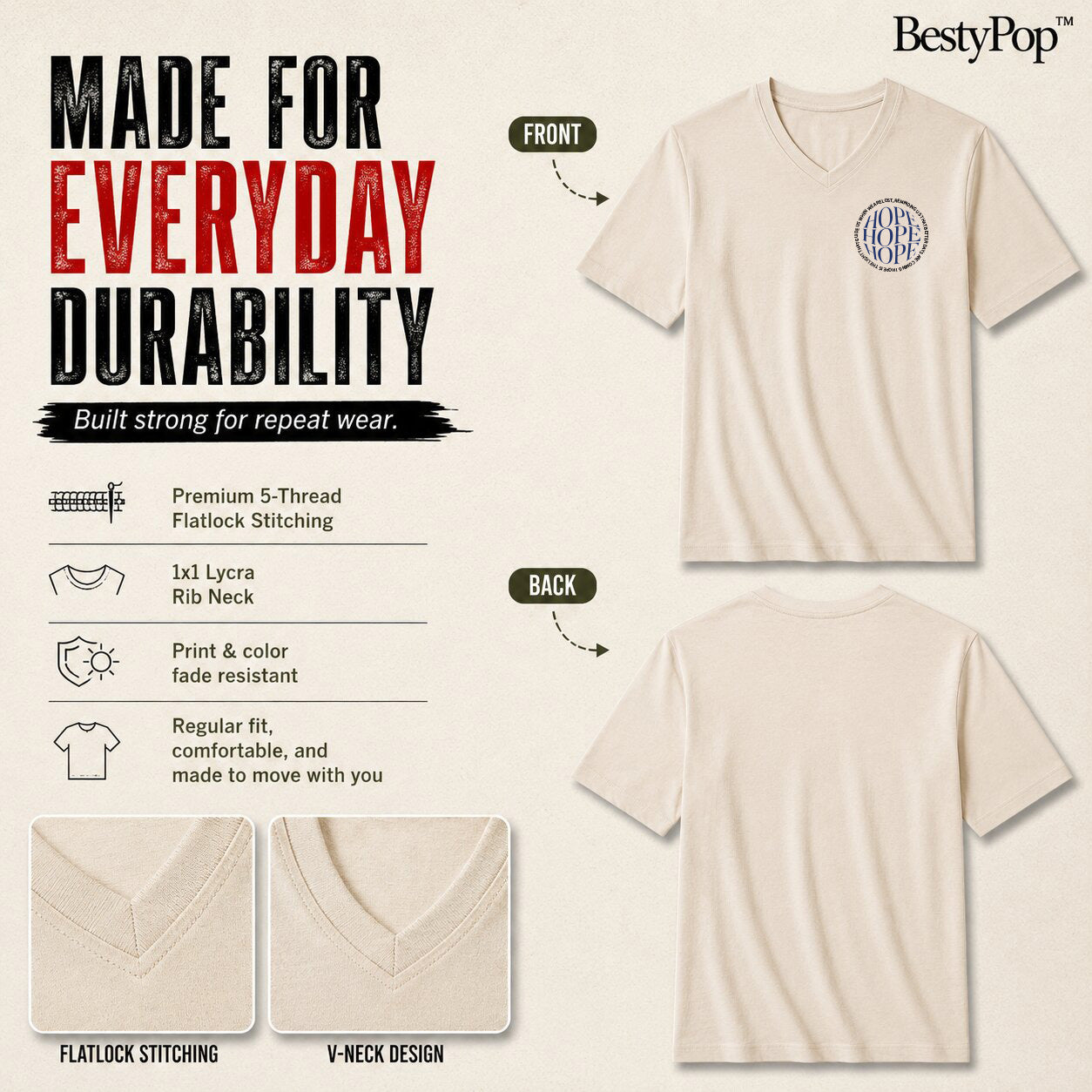 Men’s Graphic Print V-Neck T-Shirt- 190GSM
