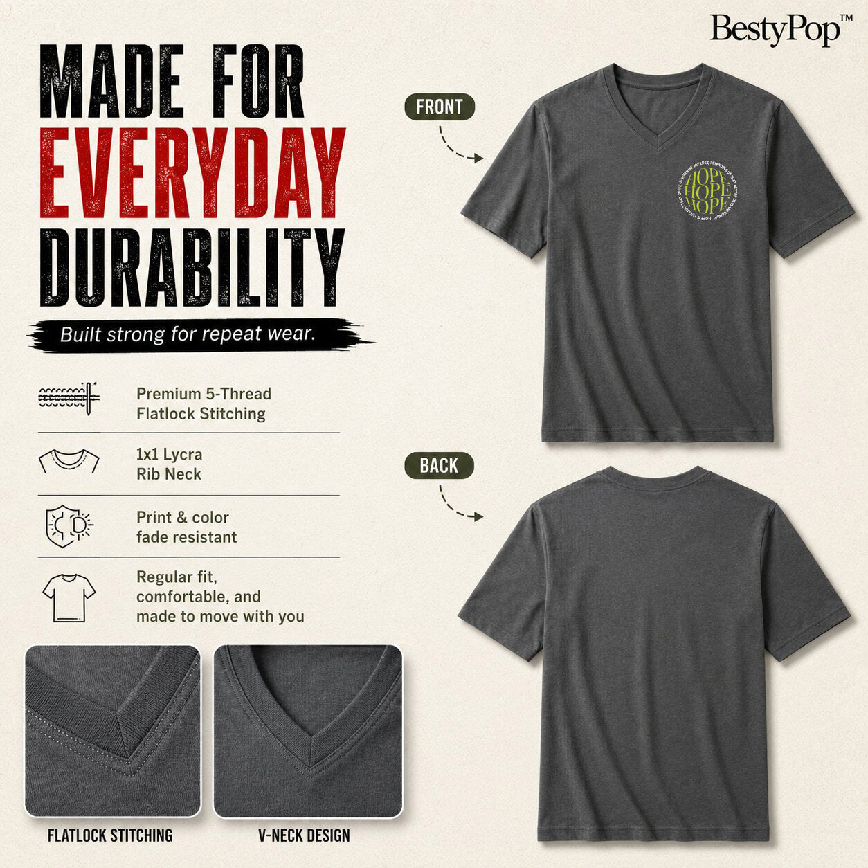 Men’s Graphic Print V-Neck T-Shirt- 190GSM