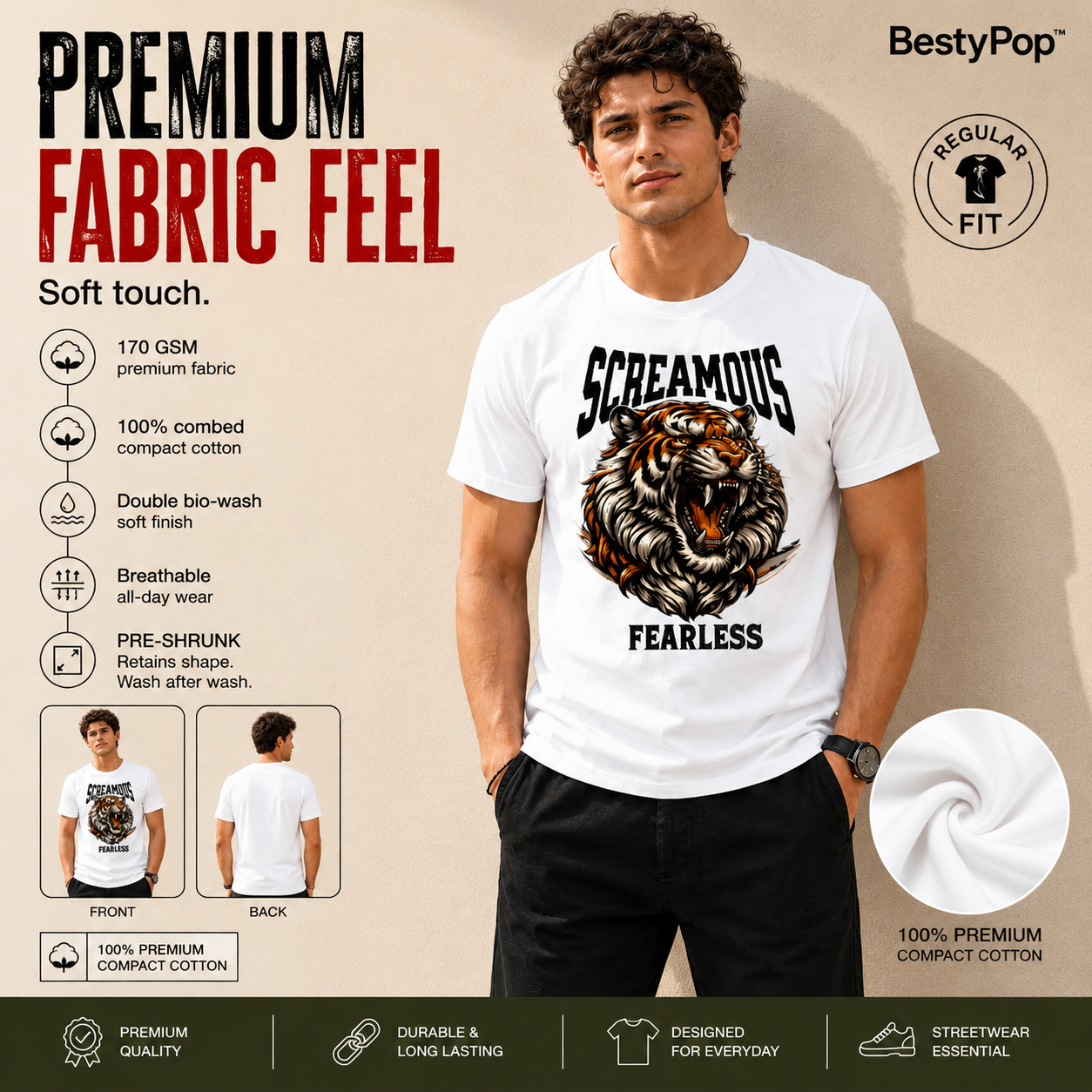 Men's Crew Neck t-shirt - Fearless (170 GSM single jersey)