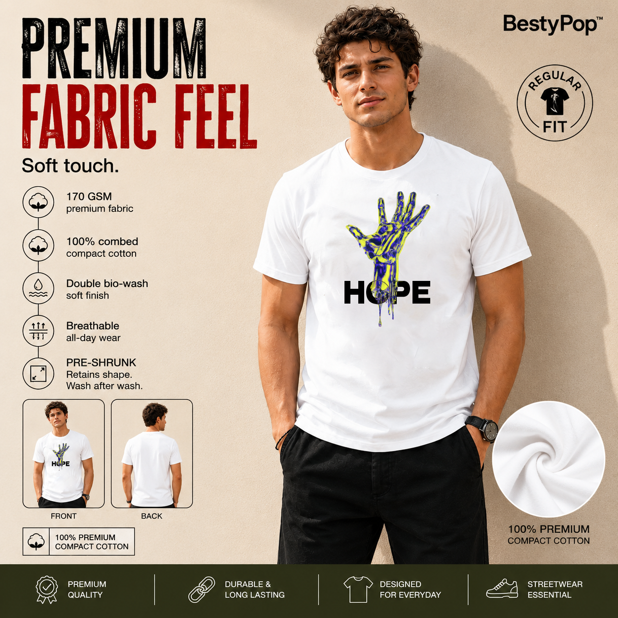 Men's Crew Neck t-shirt- Hope (170 GSM single jersey)