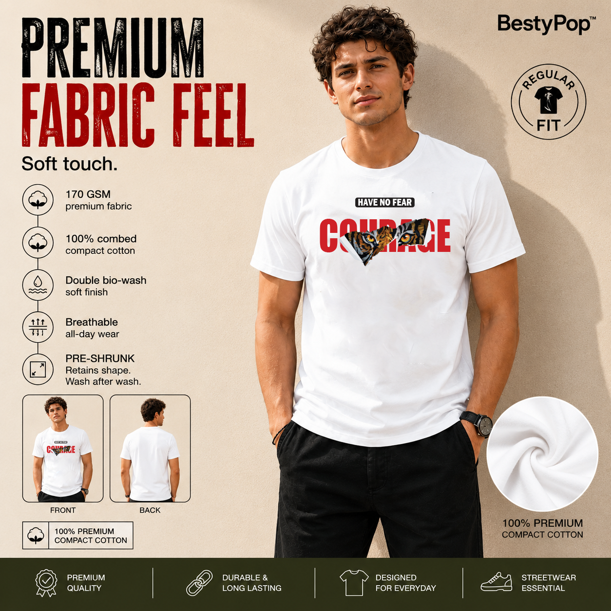 Men's Crew Neck t-shirt- Courage (170 GSM single jersey)
