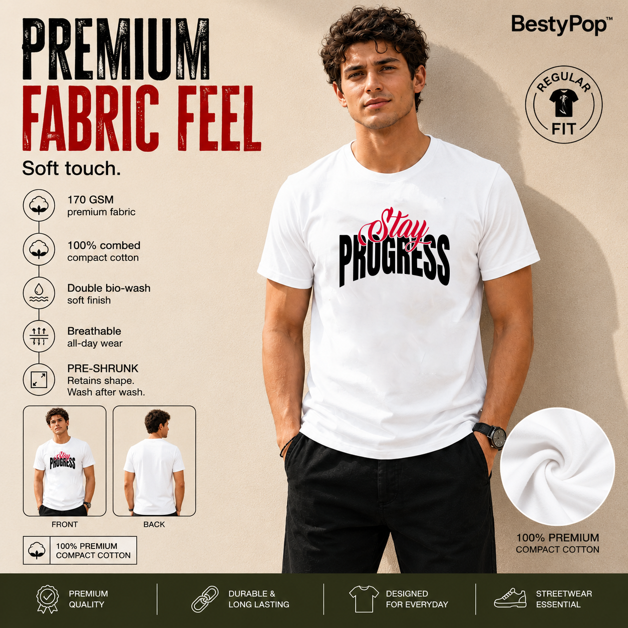 Men's Crew Neck t-shirt- Stay Process (170 GSM single jersey)