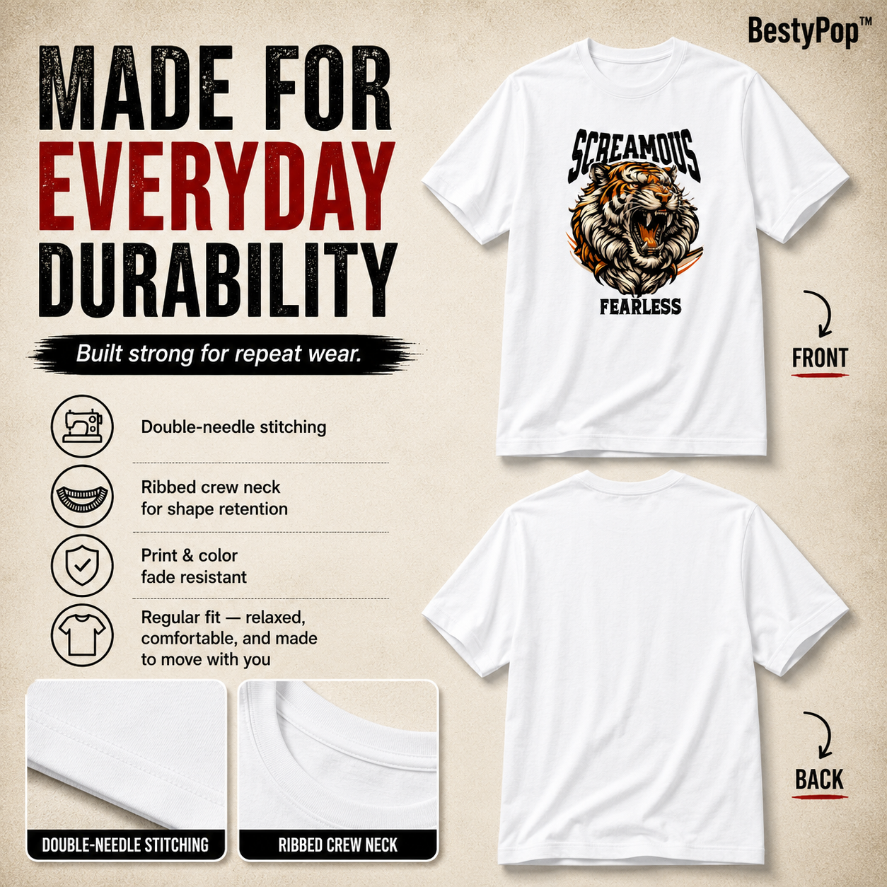 Men's Crew Neck t-shirt - Fearless (170 GSM single jersey)