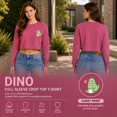 Women’s Oversized full Sleeve Crop Top - Dino (270 GSM French Terry)