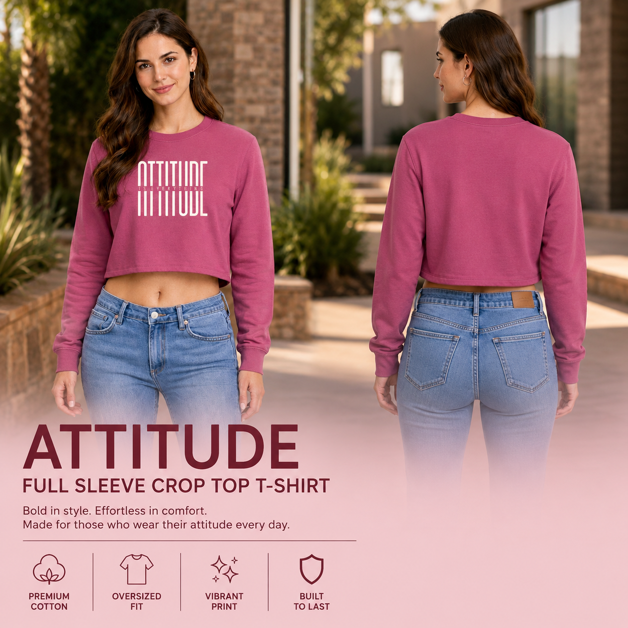 Women’s Oversized full Sleeve Crop Top - Attitude (270 GSM French Terry)