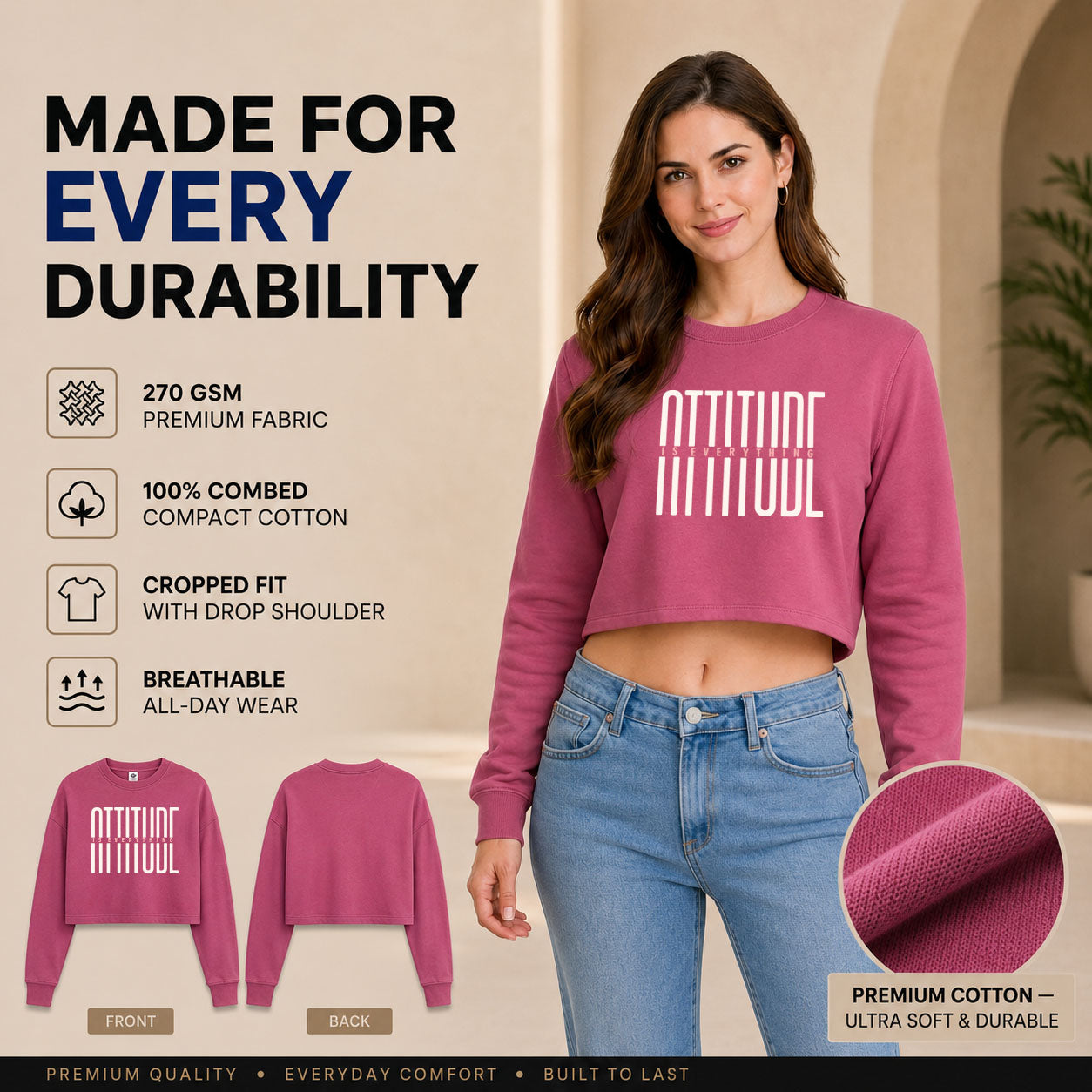 Women’s Oversized full Sleeve Crop Top - Attitude (270 GSM French Terry)