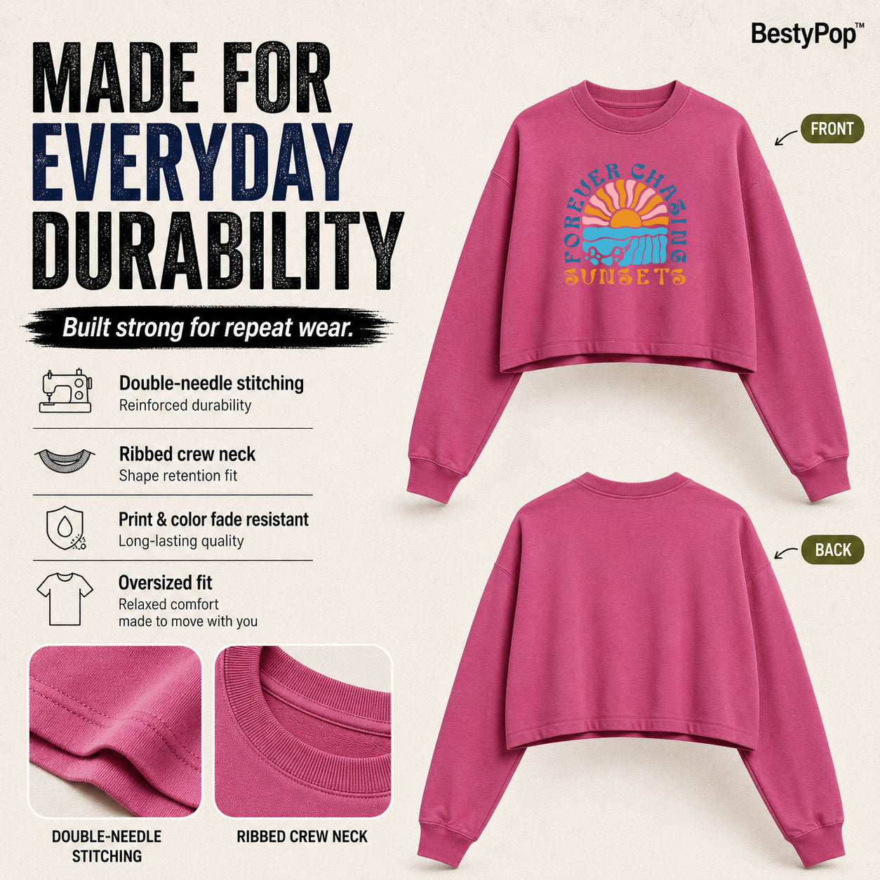 Women’s Oversized full Sleeve Crop Top - Sunsets (270 GSM French Terry)